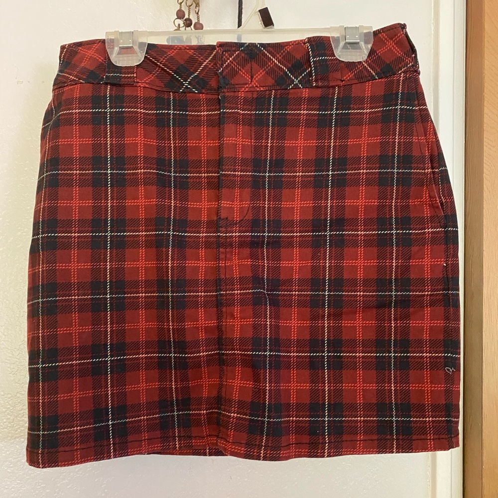 dickies red plaid straight skirt